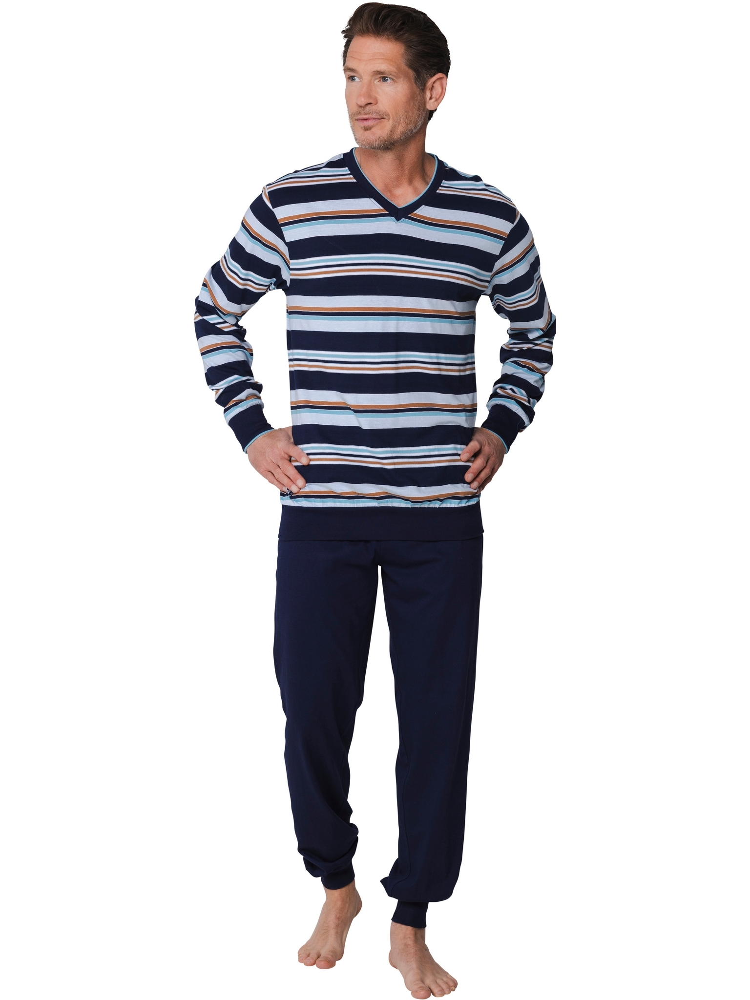 Pastunette katoenen Heren pyjama - V-hals - Donkerblauw
