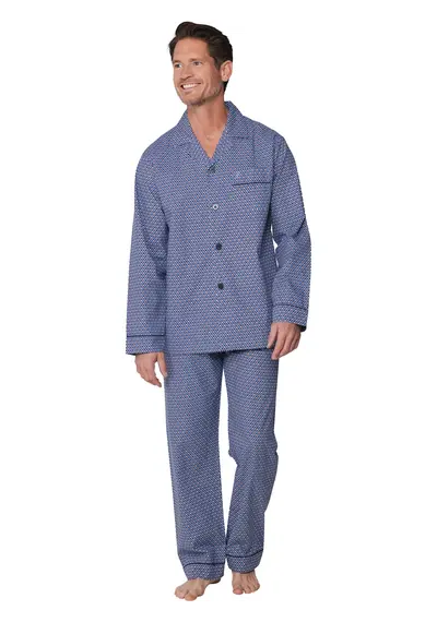 Robson Heren Pyjama katoen met knoopsluiting - Blauw Robson Heren Pyjama katoen met knoopsluiting - Blauw