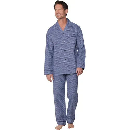 Robson Heren Pyjama katoen met knoopsluiting  - Blauw