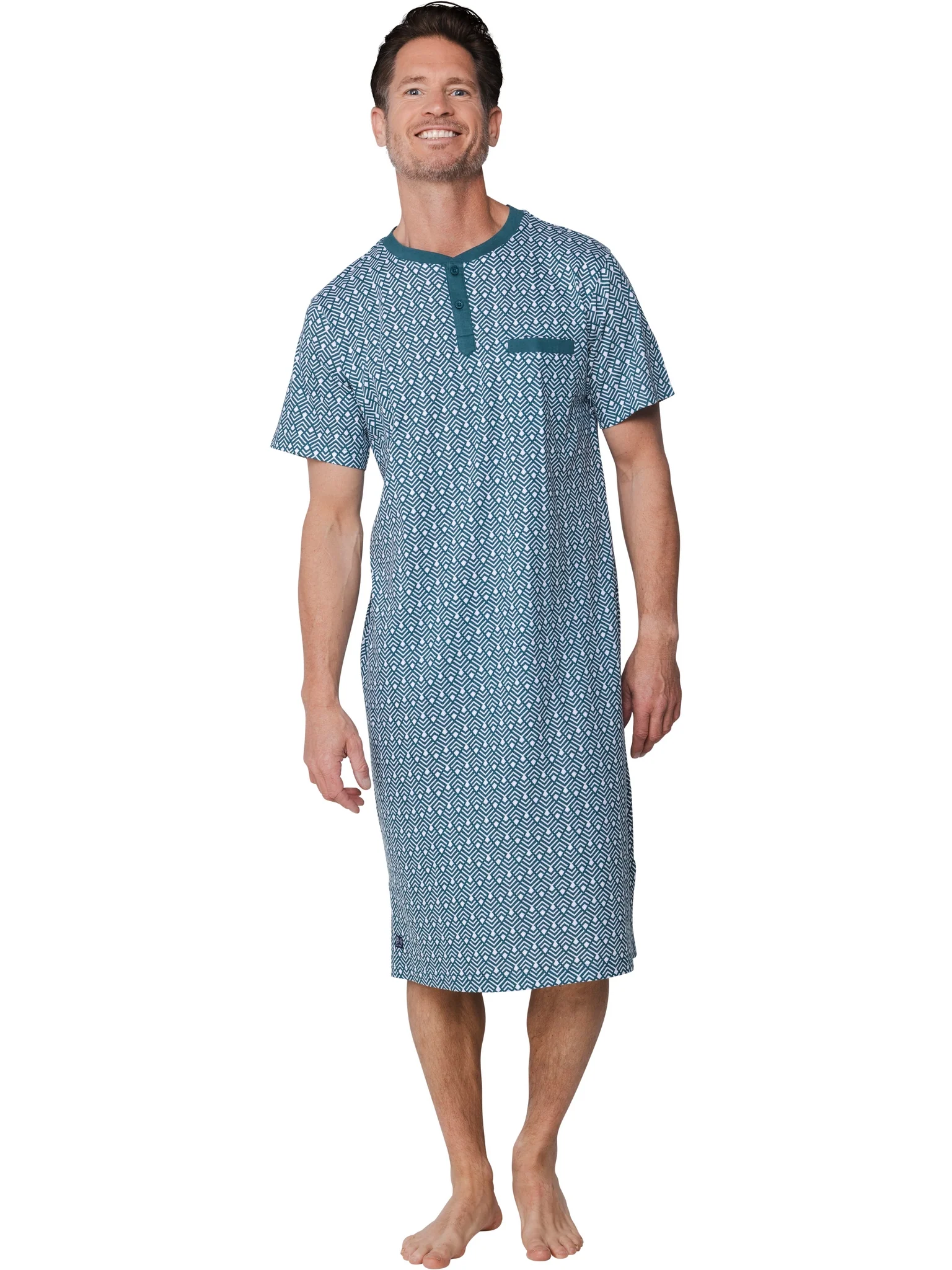 Pastunette Katoenen Heren Nachthemd - Groen met print