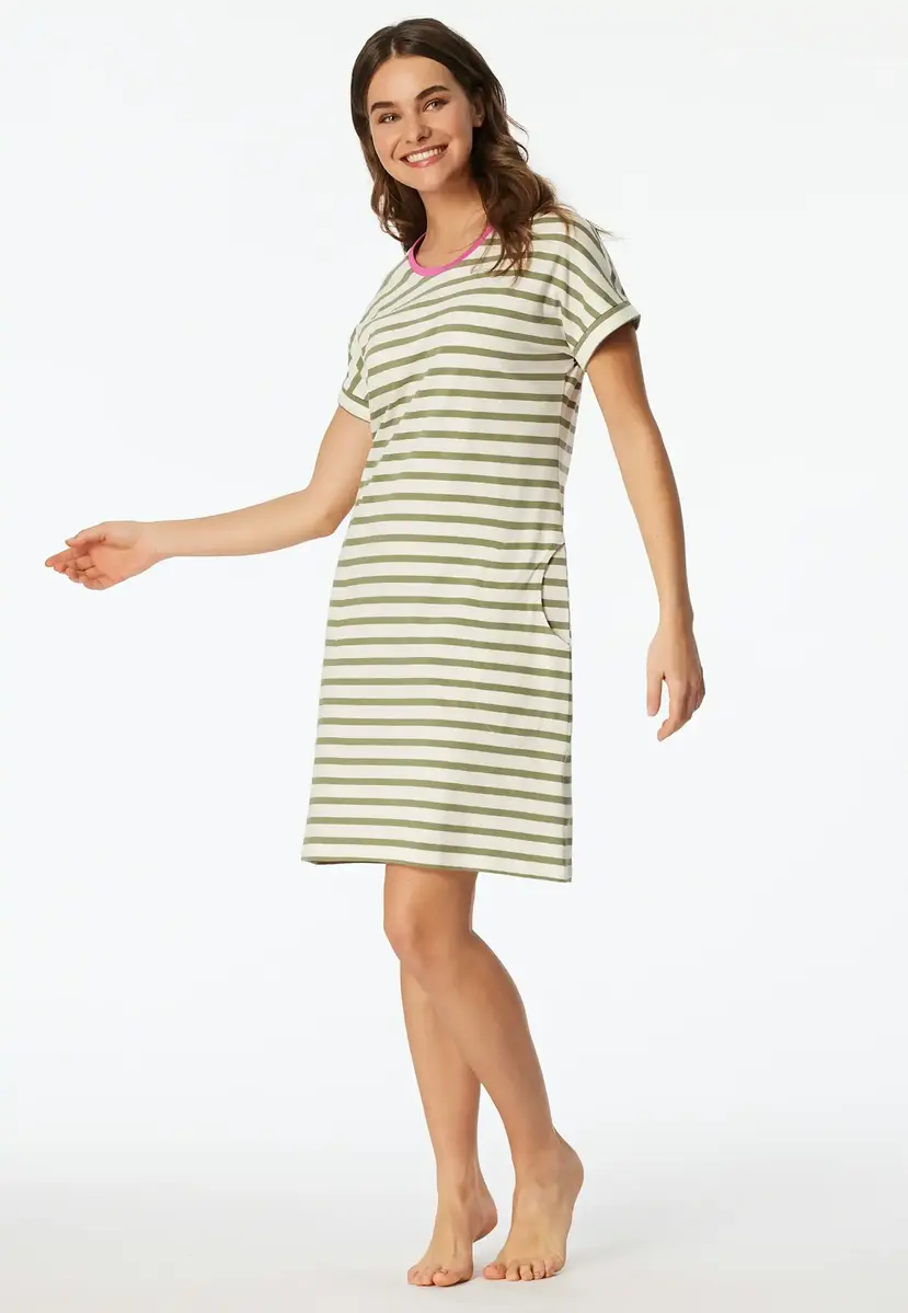 Schiesser Dames Nachthemd korte mouw  - Lime streep