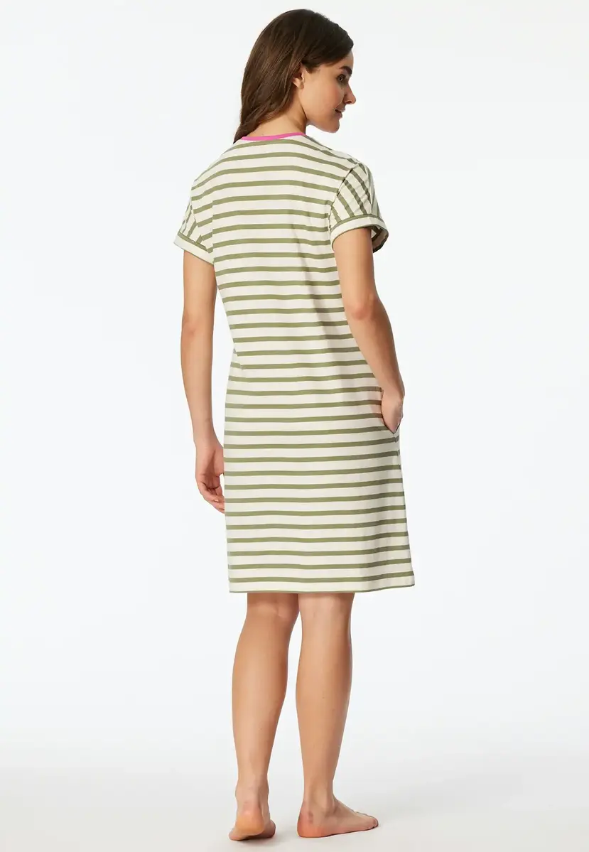 Schiesser Dames Nachthemd korte mouw  - Lime streep