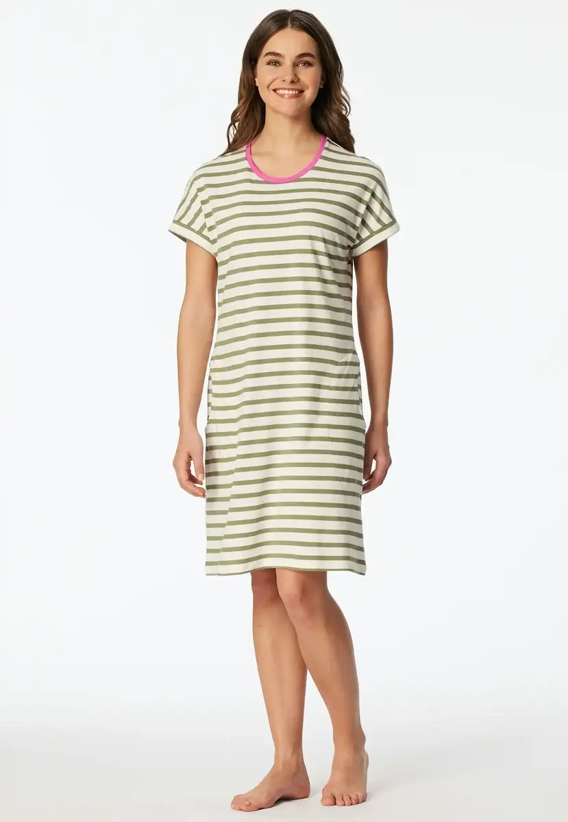 Schiesser Dames Nachthemd korte mouw  - Lime streep