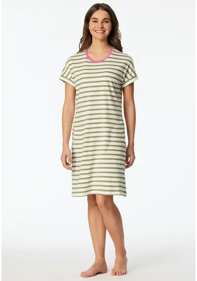 Schiesser Dames Nachthemd korte mouw  - Lime streep