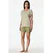 Schiesser dames shortama 100%  katoen - Casual Essentials - Zomer pyjama korte broek en korte mouwen - Creme/Groenestreep