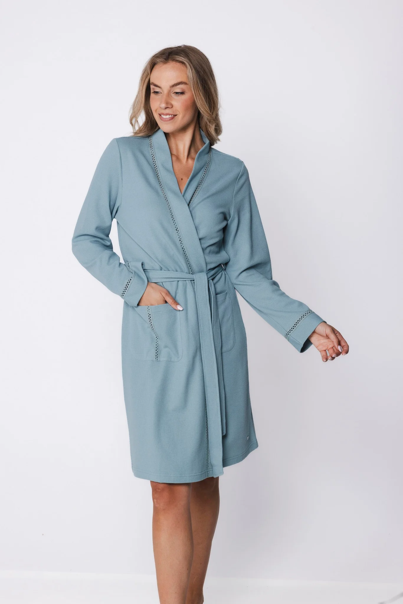 Pastunette lange dames badjas - Stone Blue