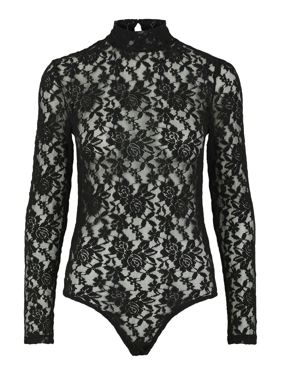 Pieces Kanten body lange mouw - Zwart