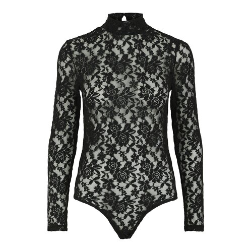 Pieces Kanten body lange mouw - Zwart