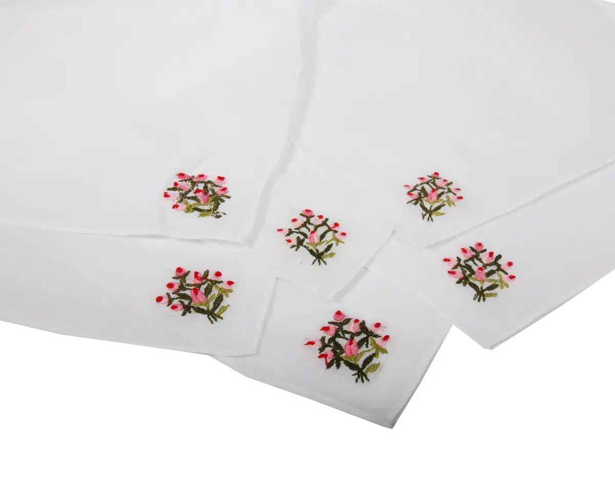 Dames zakdoeken wit - bloemen embleem