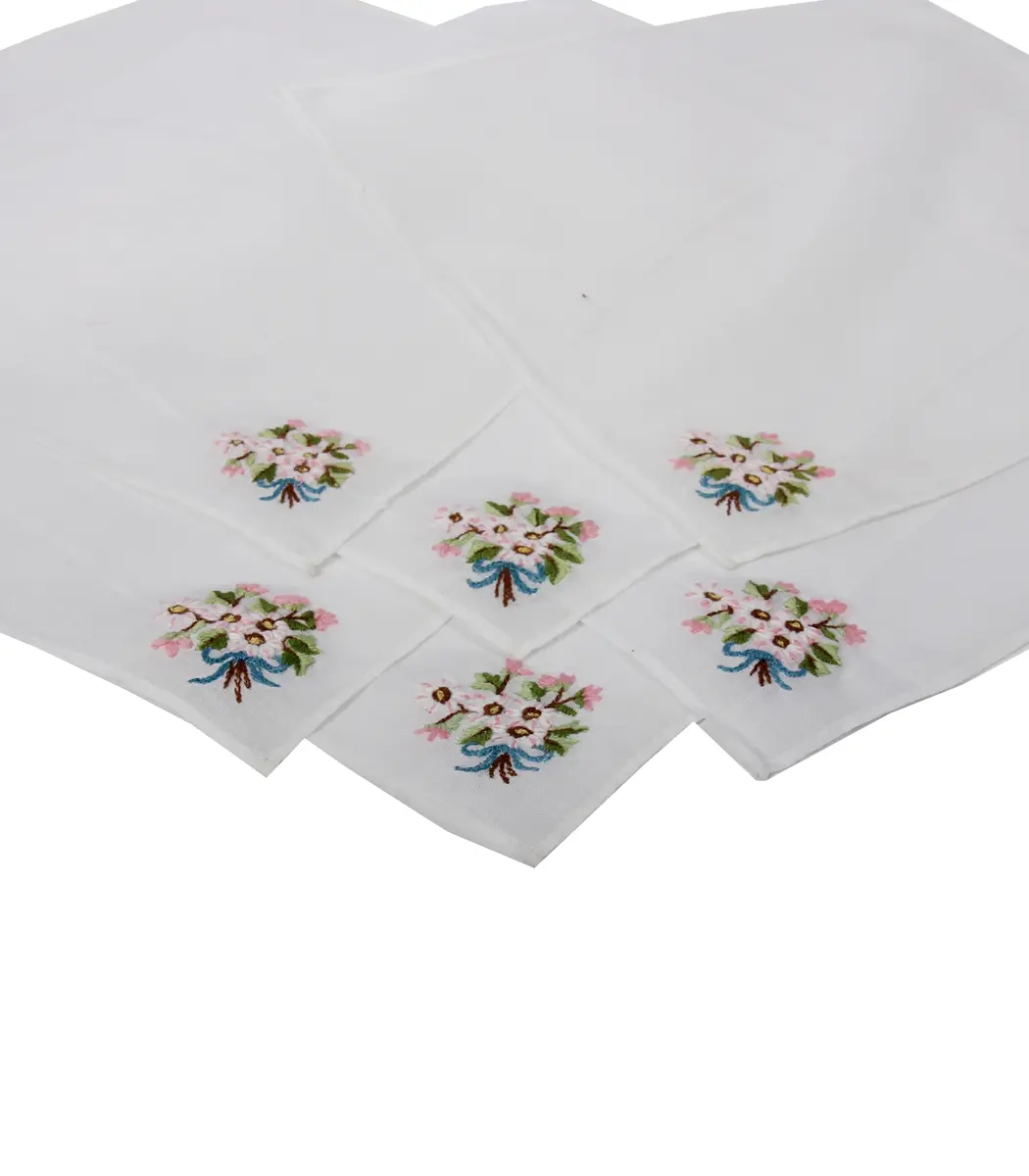 Dames zakdoeken wit - bloemen embleem