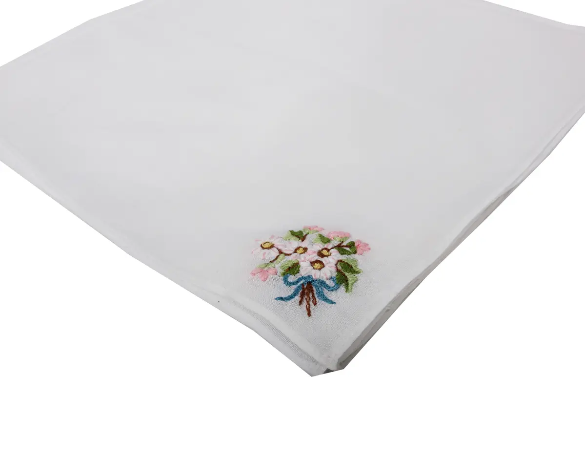 Dames zakdoeken wit - bloemen embleem