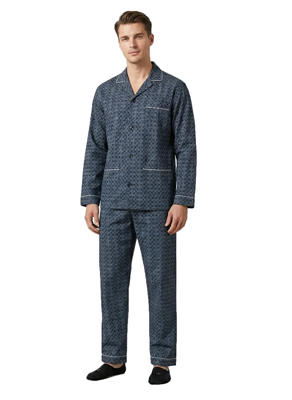 Gentlemen katoenen heren pyjama met knoopsluiting - Poplin