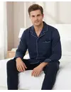 Paul Hopkins heren pyjama doorknoop - Knoopsluiting - Darkblue