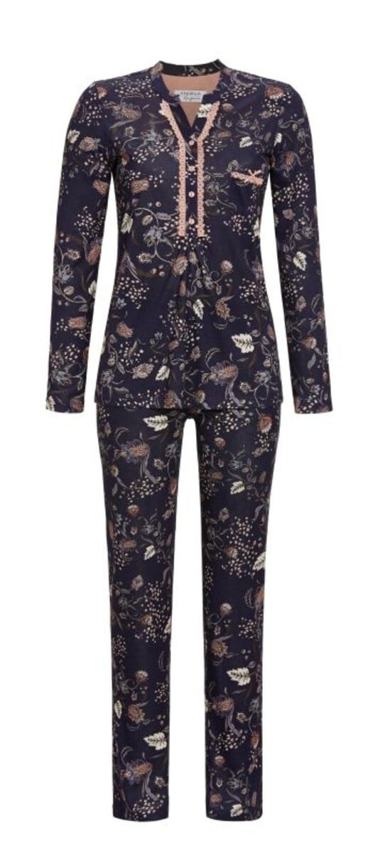 Ringella Dames Pyjama - donkerblauw met bloemenprint