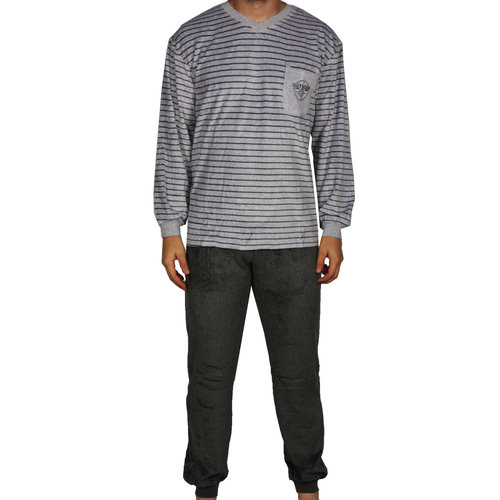 Outfitter heren velours pyjama Light Grey stripe Outfitter heren velours pyjama Light Grey stripe