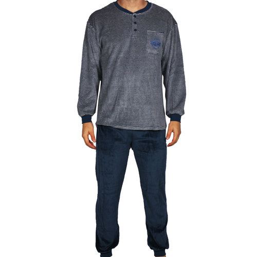 Outfitter heren velours pyjama "Chicago" - Blauw Outfitter heren velours pyjama "Chicago" - Blauw
