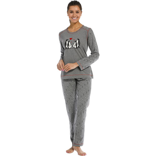 Rebelle Dames pyjama katoen - Grey Pinguïn Rebelle Dames pyjama katoen - Grey Pinguïn