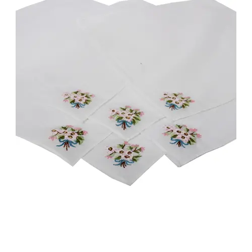 Dames zakdoeken wit - bloemen embleem