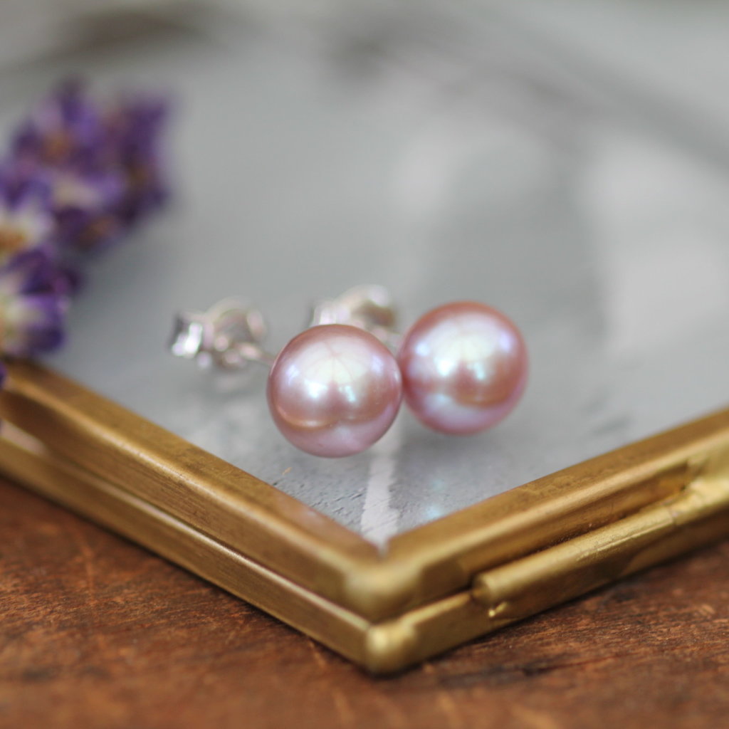 GATSBY Silver Blush Freshwater Pearl Stud Earrings