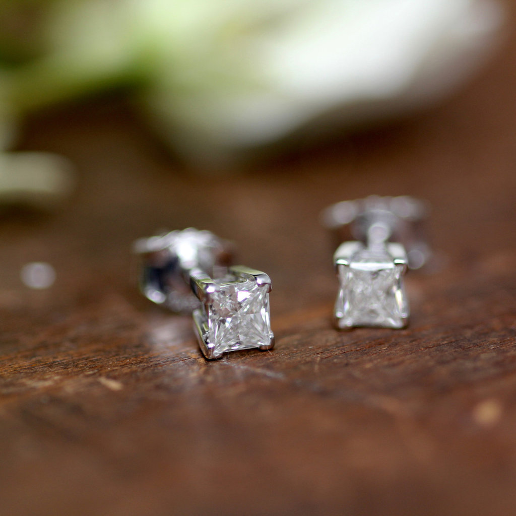 LILA White Gold Princess Cut Diamond Earrings