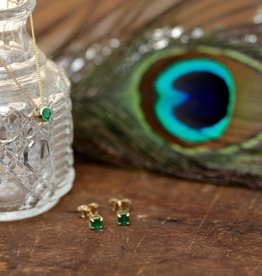 OCEANIA Emerald Gold Solitaire Stud Earrings