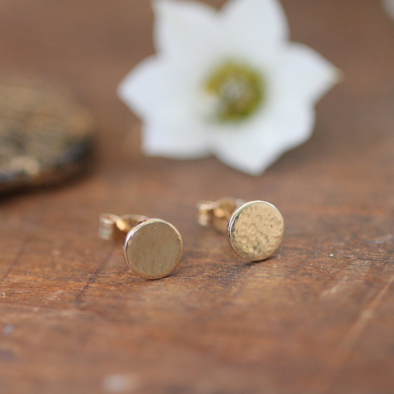 Gold Hammered Button Earrings