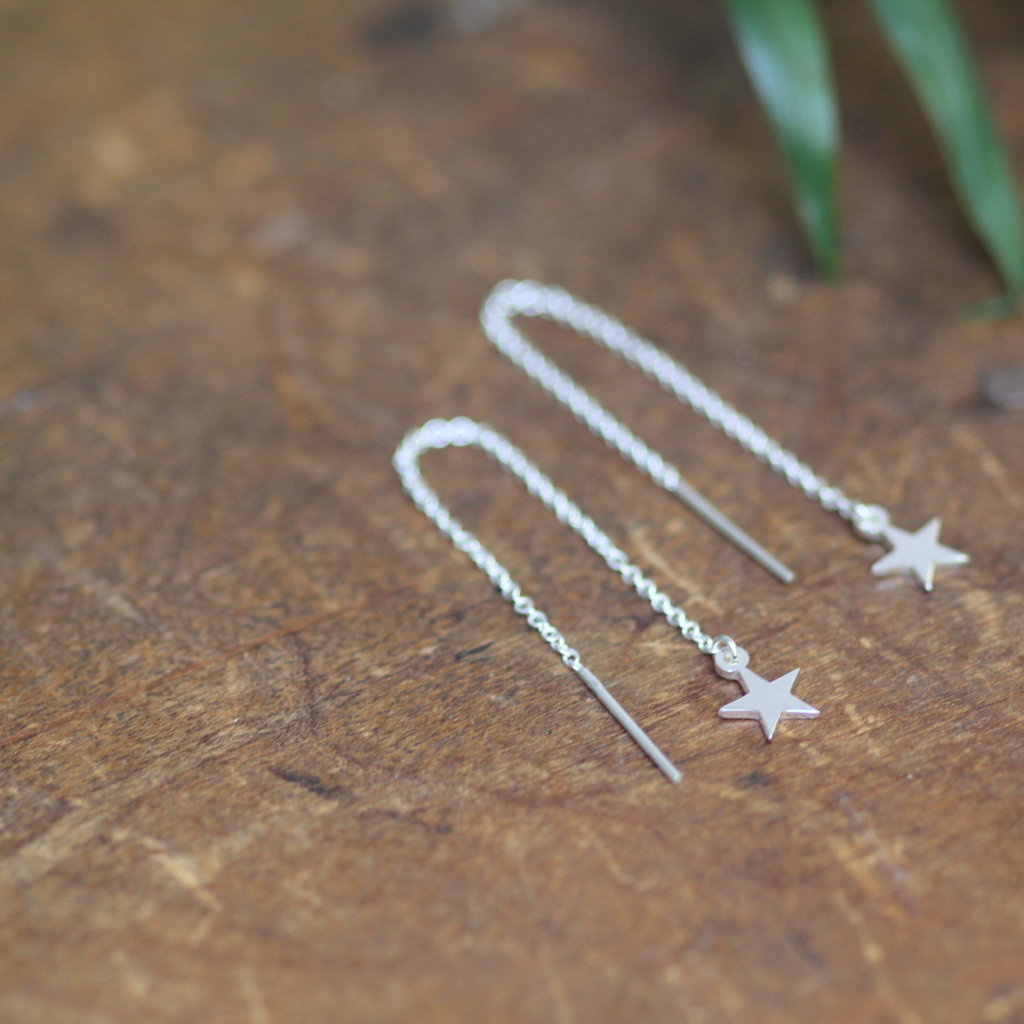 DARCY Silver Star Chain Thread Earrings