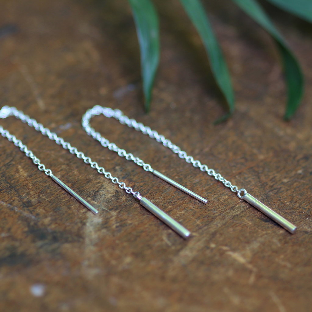 MADISON Silver Bar Chain Thread Earrings