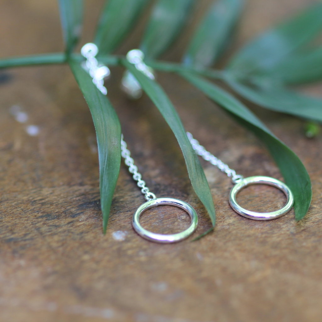 Sterling Silver Ring Chain Drop Earrings