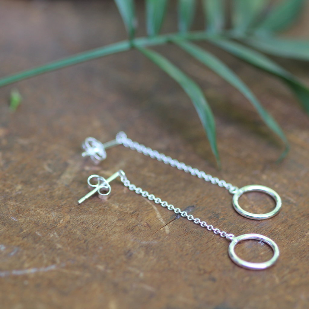 Sterling Silver Ring Chain Drop Earrings