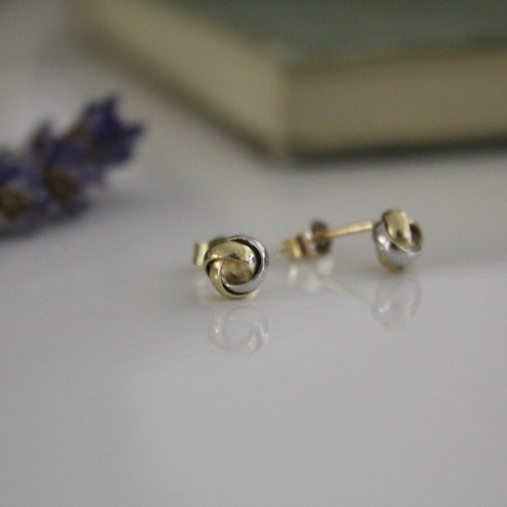 Gold and White Gold Knot Earrings