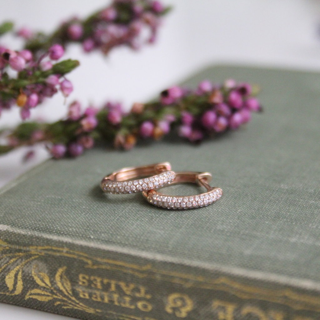 BLOSSOM Rose Gold Pave Diamond Hoop Earrings