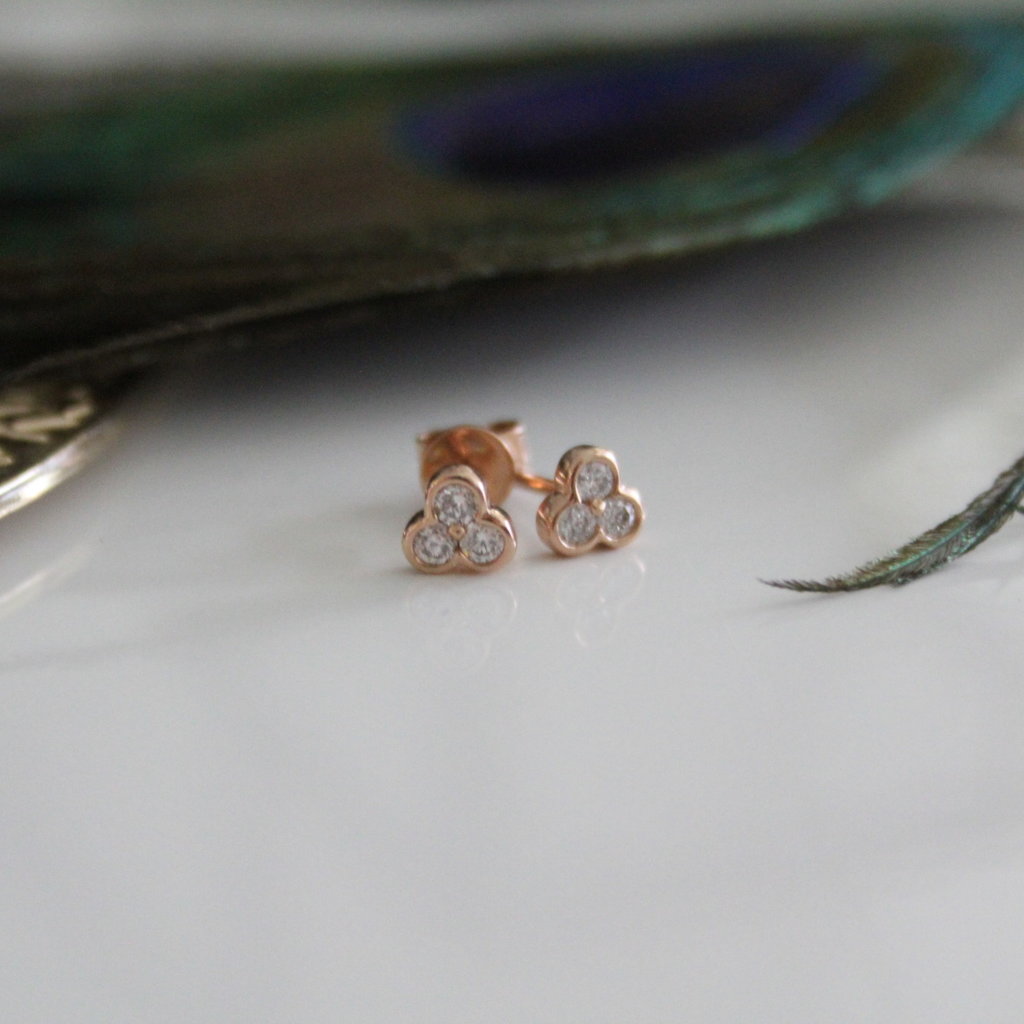 BLOSSOM Rose Gold Ivy Tri Diamond Earrings