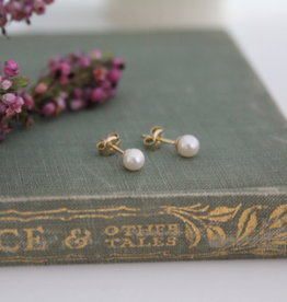 GATSBY Gold 4mm White Freshwater Pearl Earrings