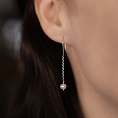 GATSBY Silver White Pearl Chain Drop Earrings