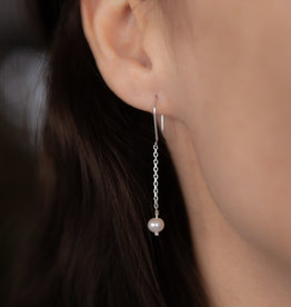 GATSBY Silver White Pearl Chain Drop Earrings