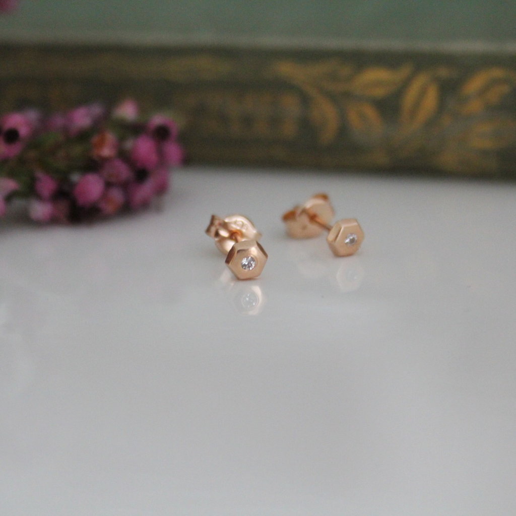 Rose Gold Art Deco Hex Earrings