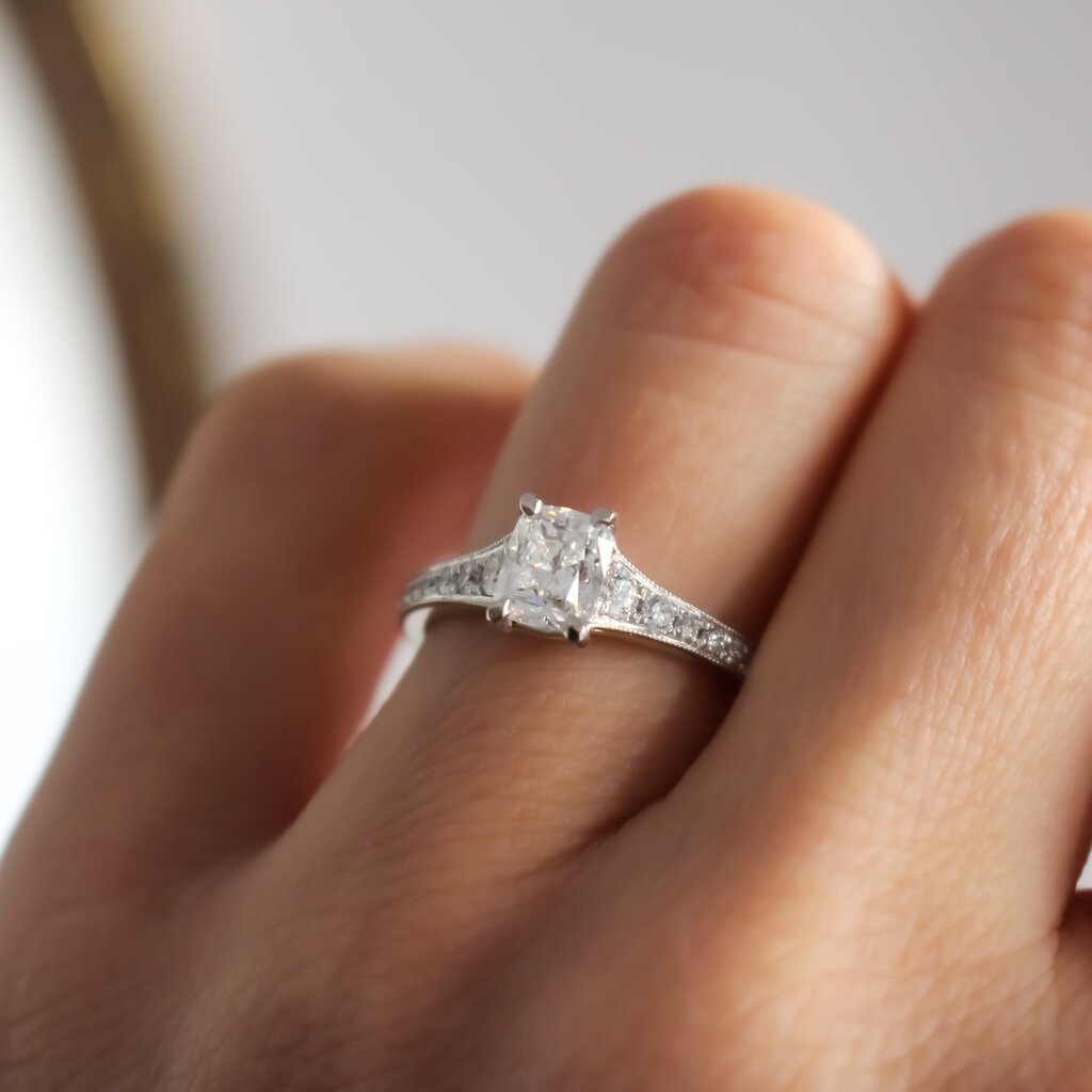 Bespoke Platinum Cushion Cut Diamond Solitaire Ring 1.01ct