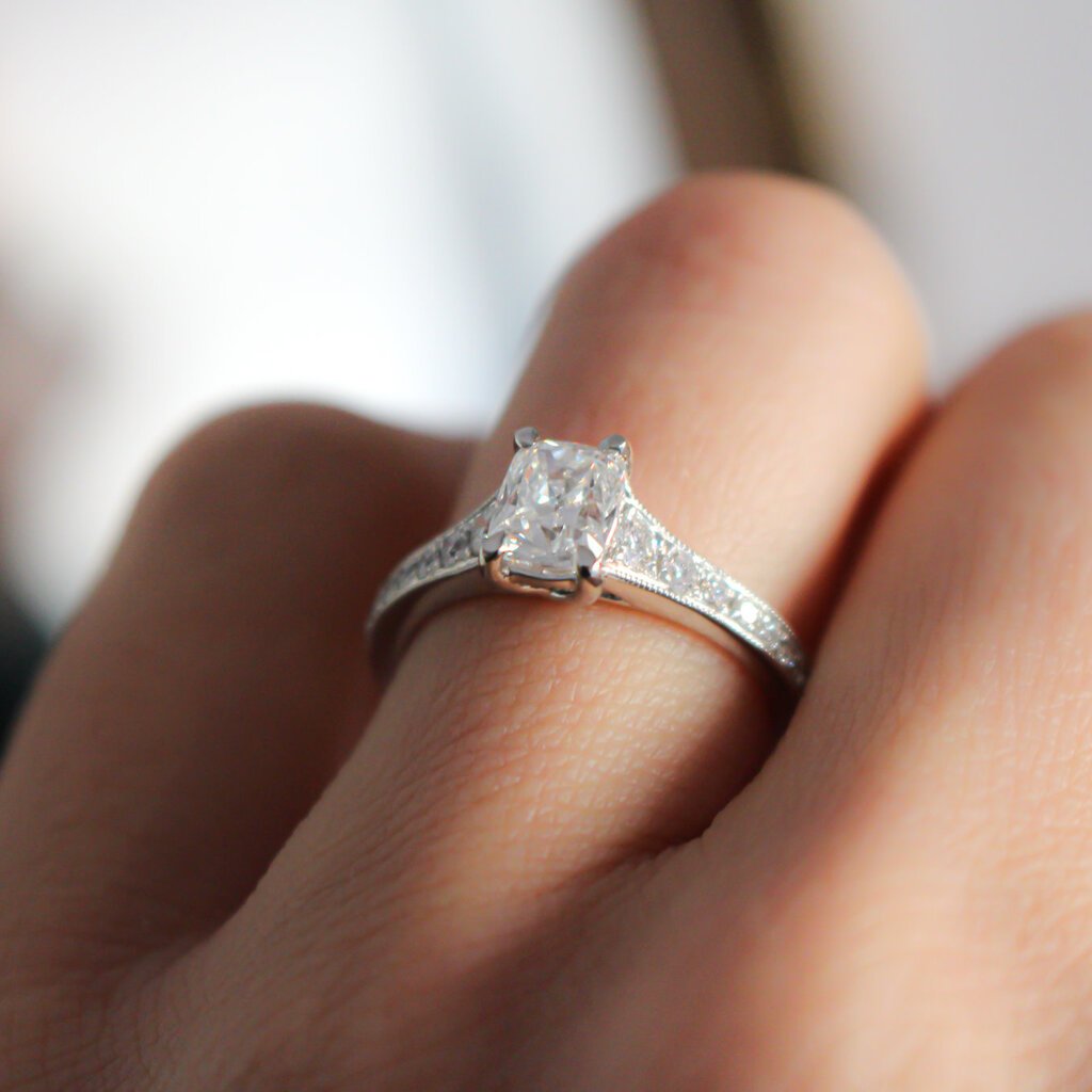 Bespoke Platinum Cushion Cut Diamond Solitaire Ring 1.01ct