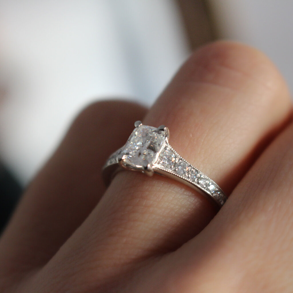 Bespoke Platinum Cushion Cut Diamond Solitaire Ring 1.01ct
