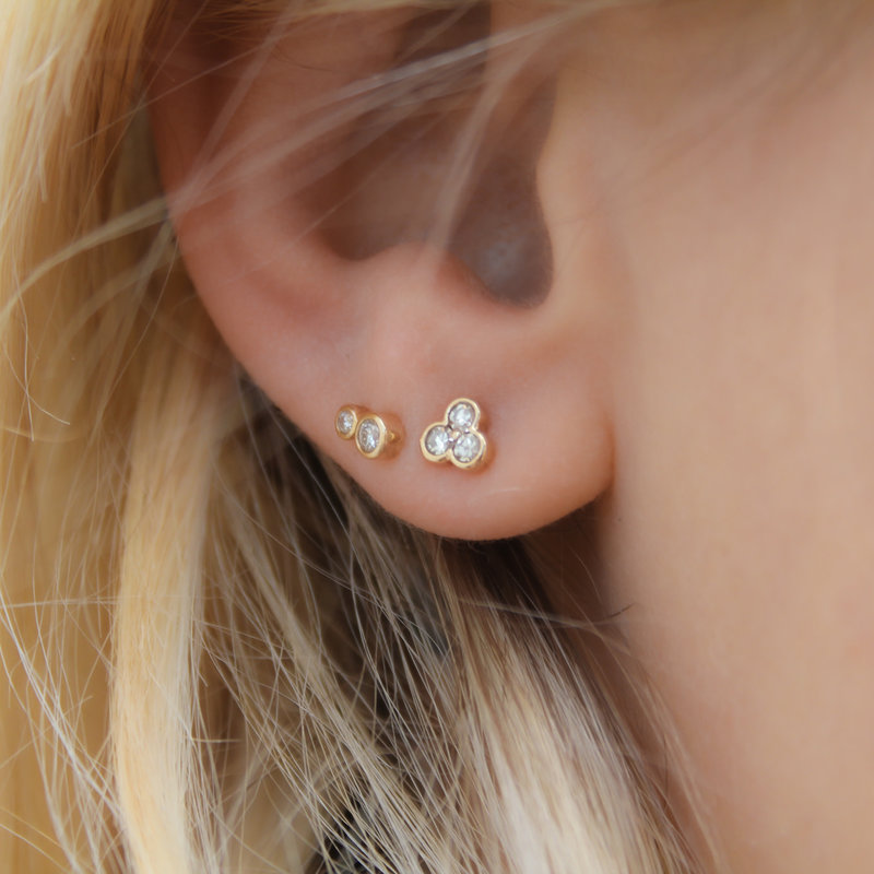BLOSSOM Gold Ivy Tri Diamond Earrings