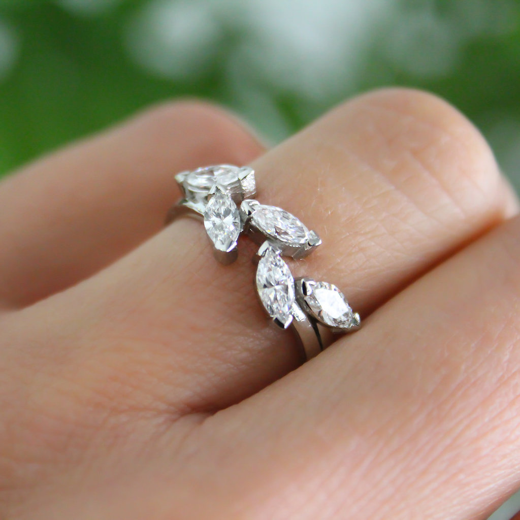 BLOSSOM Platinum Marquise Diamond Leaf Ring