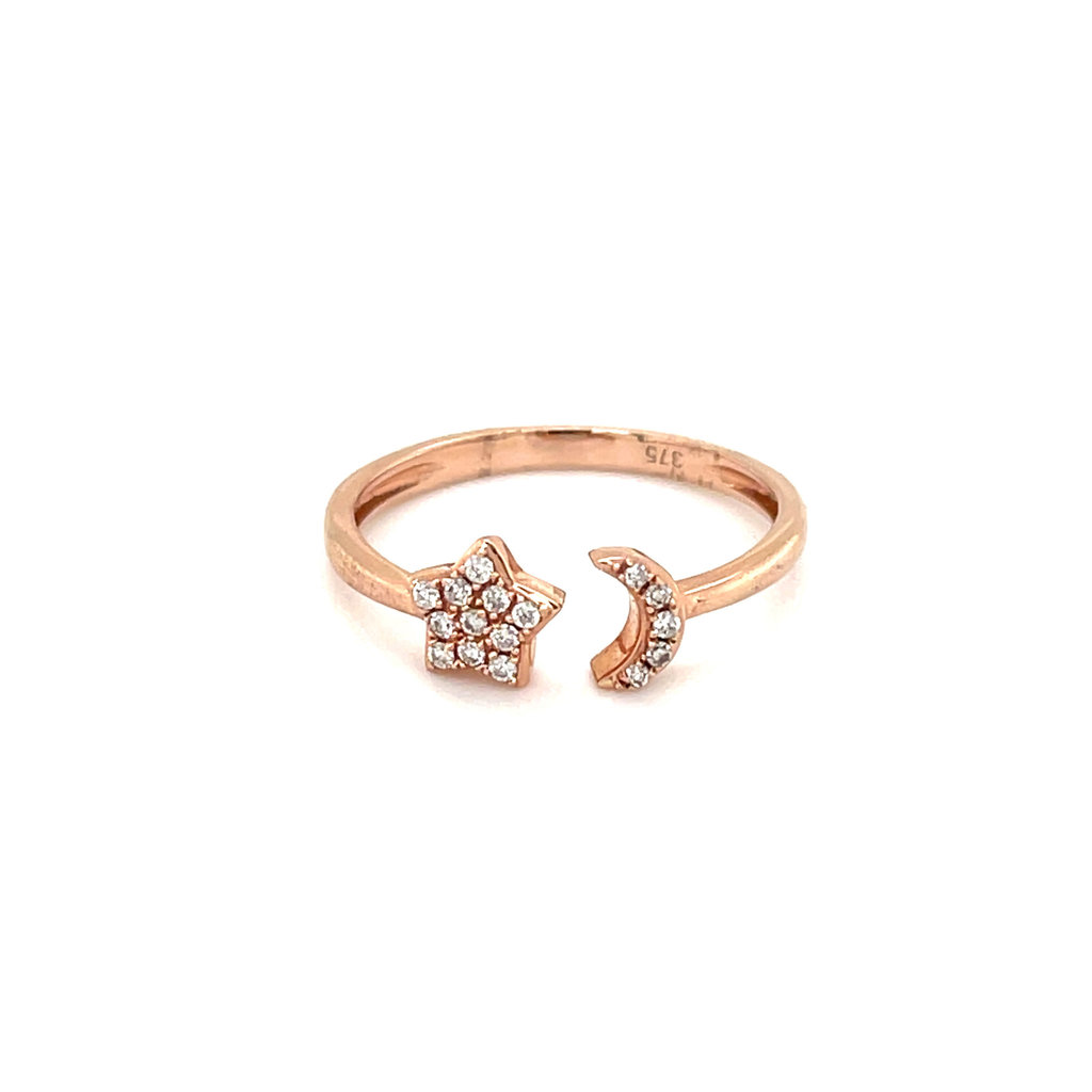 DARCY Rose Gold Moon and Star Diamond Ring 0.09ct