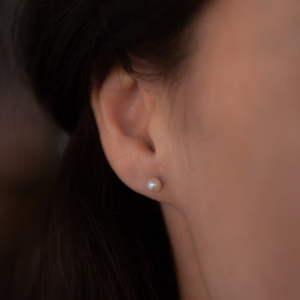 GATSBY Silver White Freshwater Pearl Earrings 6mm