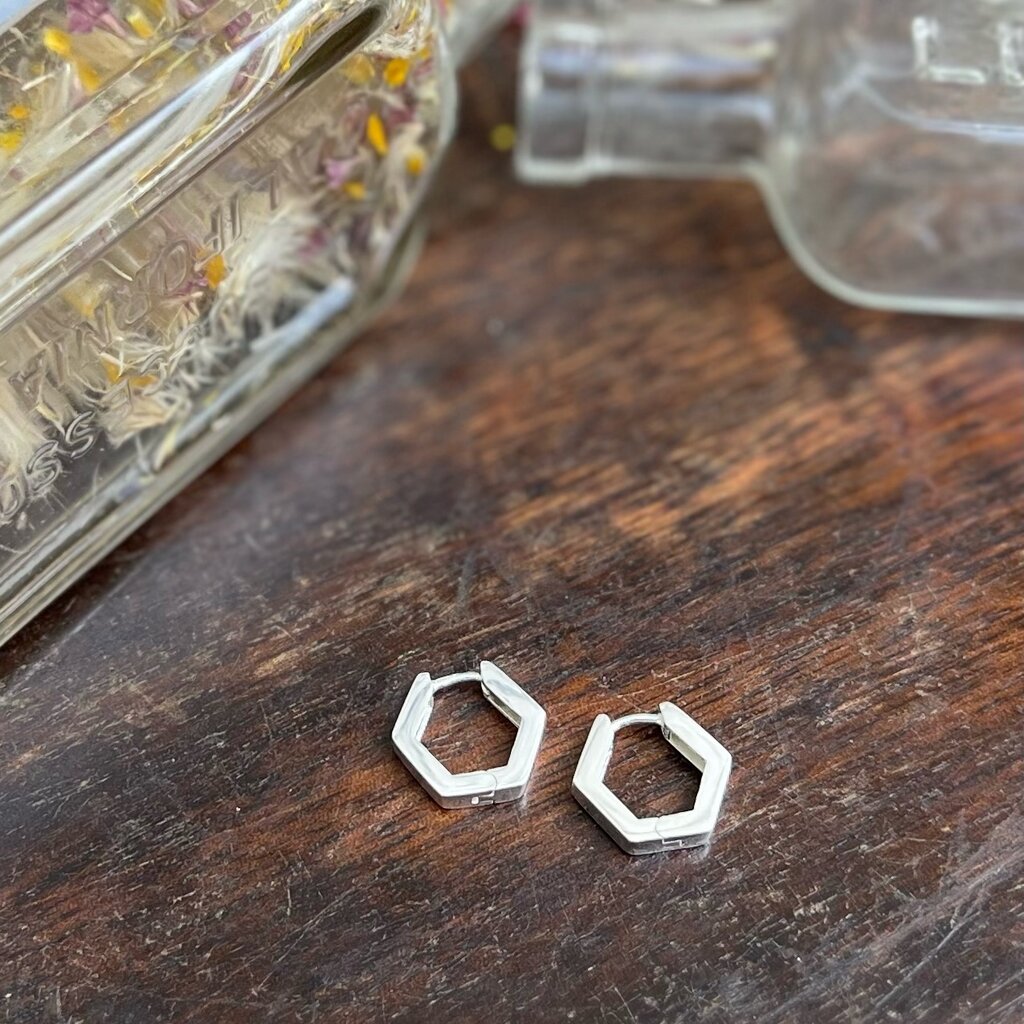 Silver Bold Hex Hoop Earrings