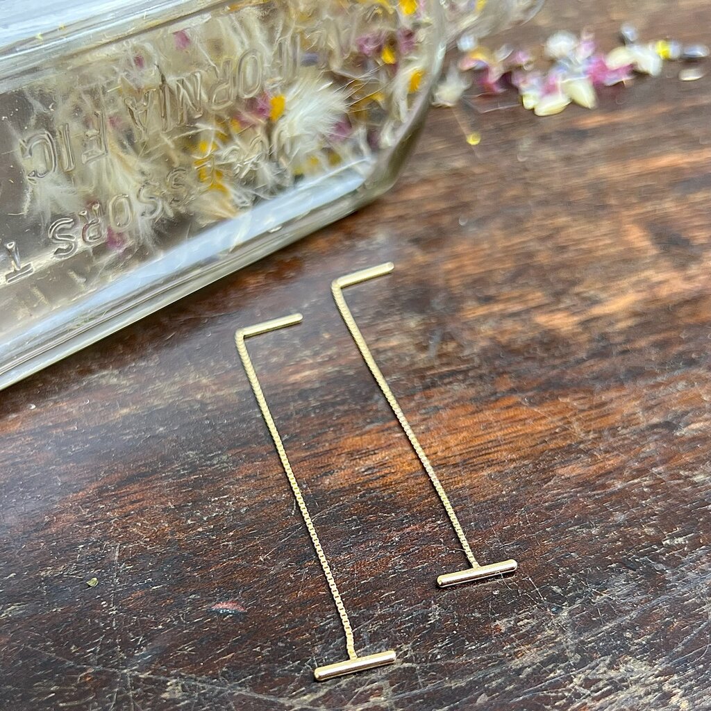 Gold T Bar Chain Drop Thread Earrings