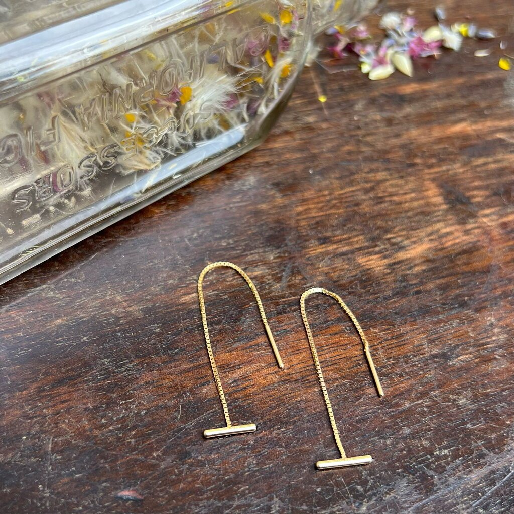 Gold T Bar Chain Drop Thread Earrings