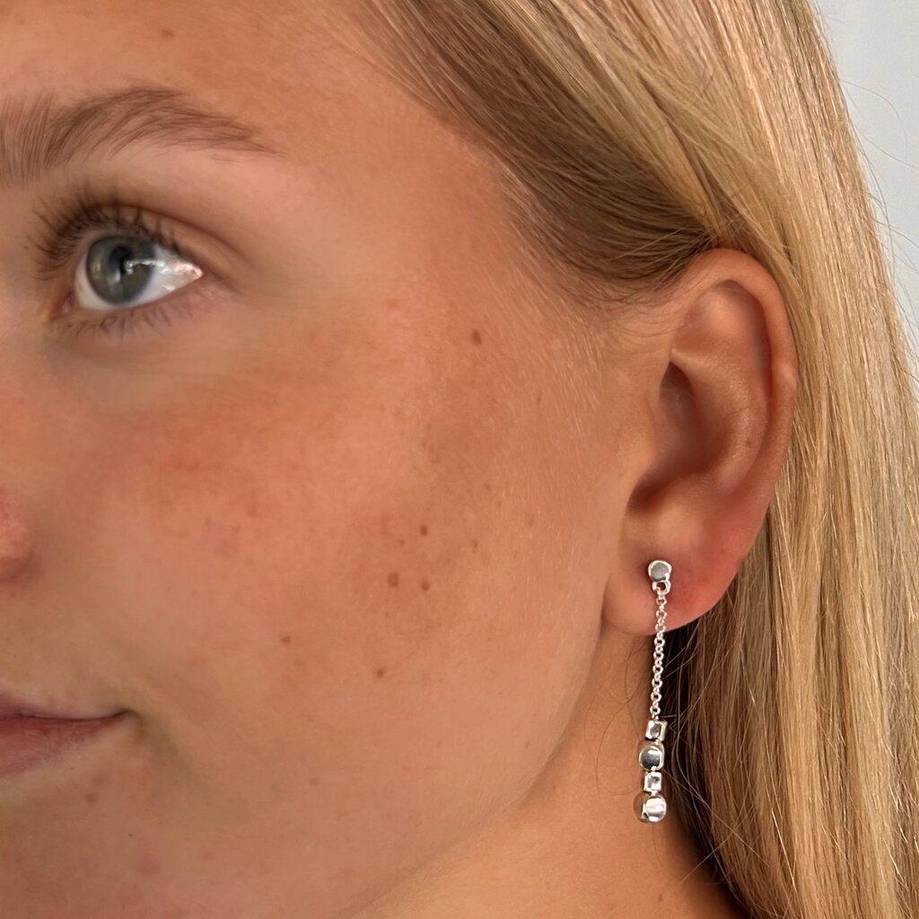 Silver Chain Drop Cube Earrings