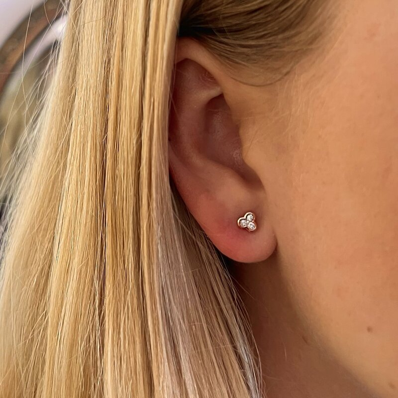 BLOSSOM  Rose Gold Ivy Tri Diamond Earrings