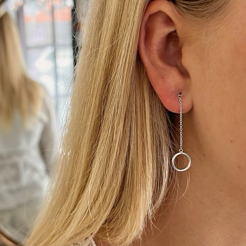 Sterling Silver Ring Chain Drop Earrings